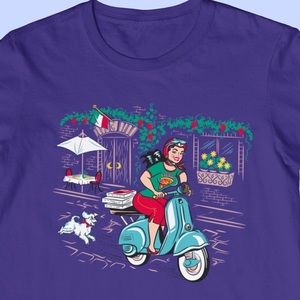VINTAGE STYLE CIAO ITALY VESPA T-SHIRT PINUP RETRO ROCKABILLY GRAPE PURPLE